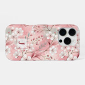 Pink cherry blossom monogram iPhone hülle (Rückseite (Horizontal))