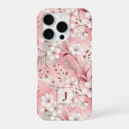 Pink cherry blossom monogram iPhone hülle (Rückseite)