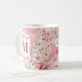 Pink cherry blossom monogram kaffeetasse (Vorderseite Links)