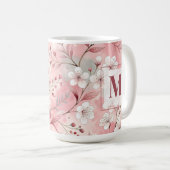 Pink cherry blossom monogram kaffeetasse (VorderseiteRechts)