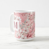 Pink cherry blossom monogram kaffeetasse (Vorderseite Links)