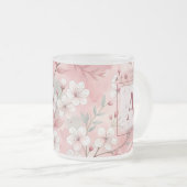 Pink cherry blossom monogram mattglastasse (VorderseiteRechts)