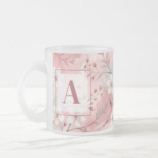 Pink cherry blossom monogram mattglastasse (Links)
