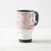 Pink cherry blossom monogram reisebecher (VorderseiteRechts)