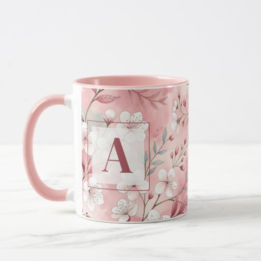 Pink cherry blossom monogram tasse (Links)