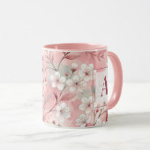 Pink cherry blossom monogram tasse (VorderseiteRechts)
