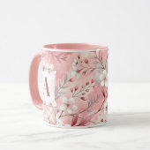 Pink cherry blossom monogram tasse (Vorderseite Links)