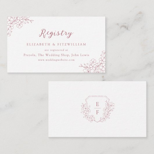 Pink Cherry Blossom Monogram Wappen Bridal Registr Begleitkarte (Vorne/Hinten)