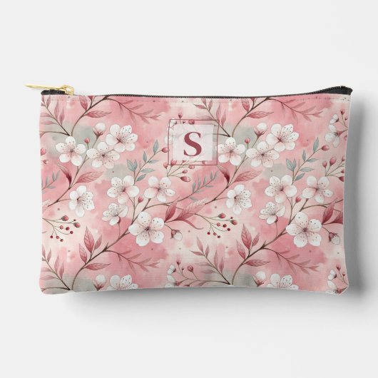 Pink cherry blossom monogram zubehörtasche (Vorderseite)