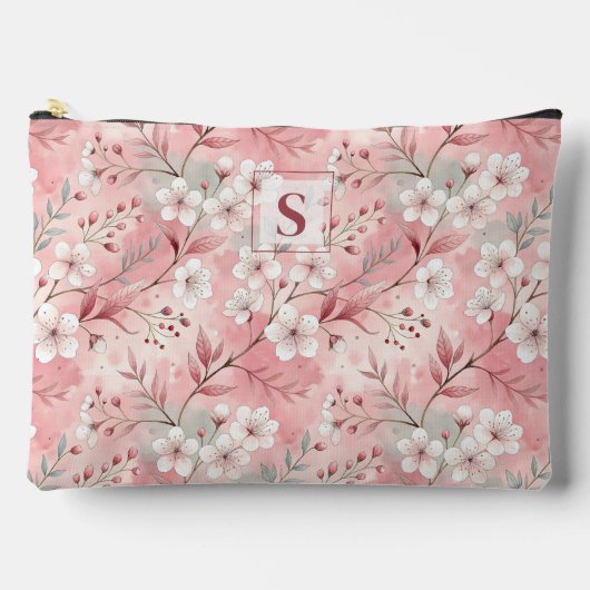 Pink cherry blossom monogram zubehörtasche (Vorderseite)