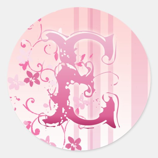 Pink Cherry Blossom Monogramm E Aufkleber (Vorderseite)