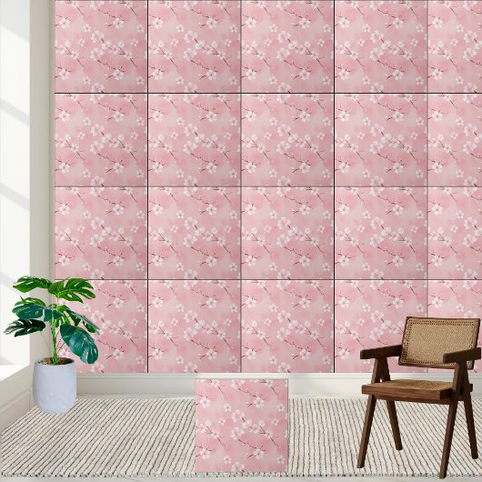 Pink Cherry Blossom Muster Keramik Tile Fliese