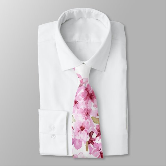 Pink Cherry Blossom Muster Krawatte (Gebunden)
