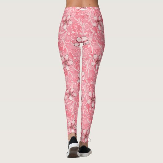 Pink Cherry Blossom Muster Leggings (Rückseite)