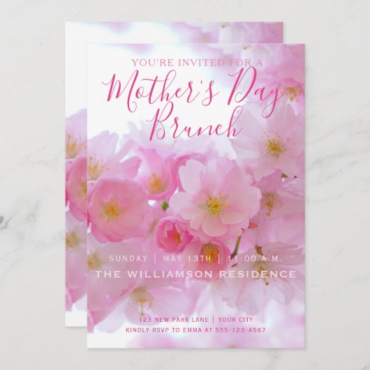Pink Cherry Blossom Muttertag Einladung (Vorne/Hinten)
