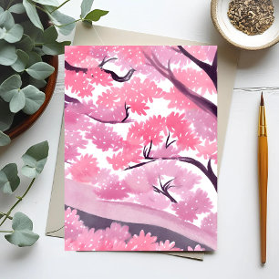 Pink Cherry Blossom   Natur Wasserfarbe Postkarte