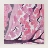 Pink Cherry Blossom | Natur Wasserfarbe Puzzle (Horizontal)