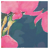 Pink Cherry Blossom Paint Navy Blue Design Stoff (Nahaufnahme)