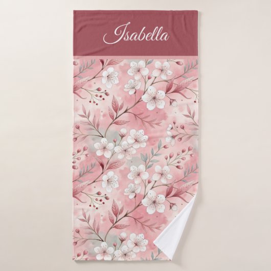 Pink cherry blossom Personalized Badhandtuch Set (Badehandtuch)