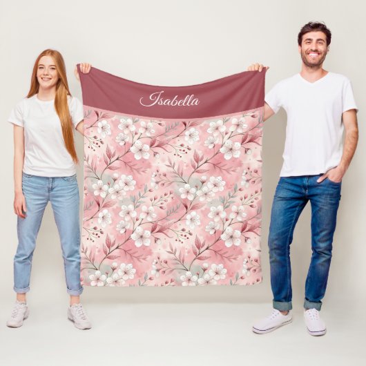 Pink cherry blossom Personalized Fleecedecke (Beispiel)