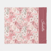 Pink cherry blossom Personalized Fleecedecke (Vorderseite (Horizontal))