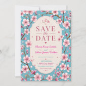 Pink Cherry Blossom Romantic Spring Elegant Sakura Save The Date (Vorderseite)
