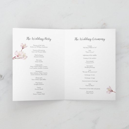 Pink Cherry Blossom Sakura japanische Hochzeit Programm (Innenseite)