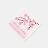 Pink Cherry Blossom Sakura mit Namen Hochzeit Serviette (Ecke)