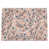 Pink Cherry Blossom Sakura Muster auf Pink (1) Große Geschenktüte (Vorderseite)