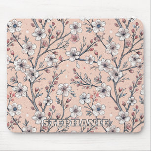 Pink Cherry Blossom Sakura Muster auf Pink (1) Mousepad