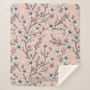 Pink Cherry Blossom Sakura Muster auf Pink (1) Sherpadecke