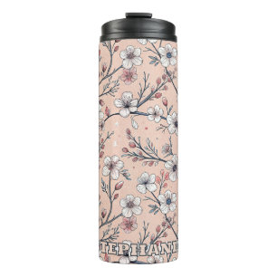 Pink Cherry Blossom Sakura Muster auf Pink (1) Thermosbecher