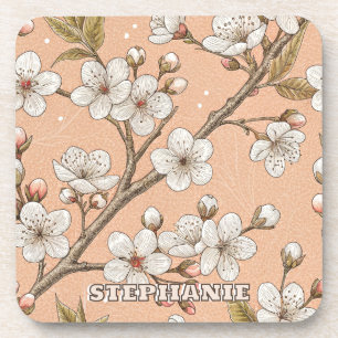 Pink Cherry Blossom Sakura Muster auf Pink (3) Getränkeuntersetzer