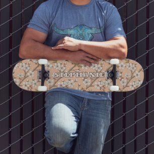 Pink Cherry Blossom Sakura Muster auf Pink (3) Skateboard