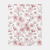 Pink Cherry Blossom Sakura Muster auf Weiß (2) Fleecedecke (Vorderseite)