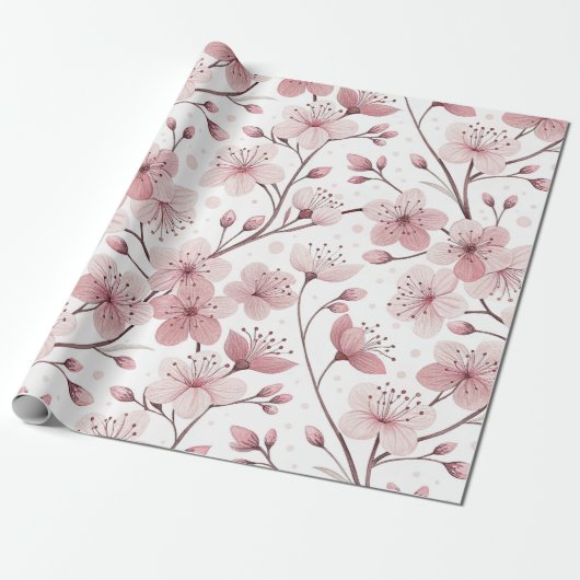 Pink Cherry Blossom Sakura Muster auf Weiß (2) Geschenkpapier (Ungerollt)