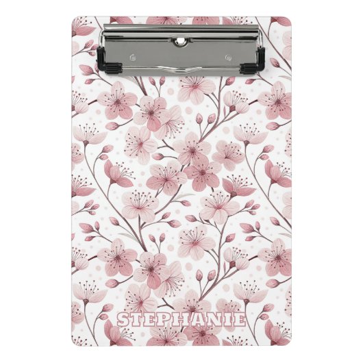 Pink Cherry Blossom Sakura Muster auf Weiß (2) Mini Klemmbrett (Vorderseite)