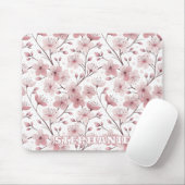 Pink Cherry Blossom Sakura Muster auf Weiß (2) Mousepad (Mit Mouse)