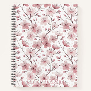 Pink Cherry Blossom Sakura Muster auf Weiß (2) Notizblock