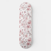 Pink Cherry Blossom Sakura Muster auf Weiß (2) Skateboard (Vorderseite)