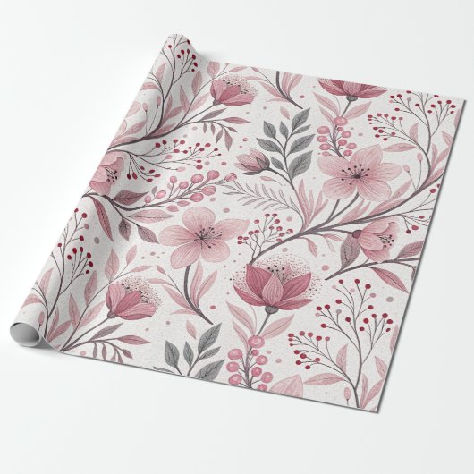 Pink Cherry Blossom Sakura Muster auf Weiß (3) Geschenkpapier (Ungerollt)