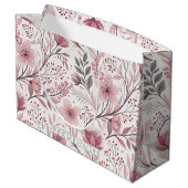 Pink Cherry Blossom Sakura Muster auf Weiß (3) Große Geschenktüte (Rückseite Schrägansicht)