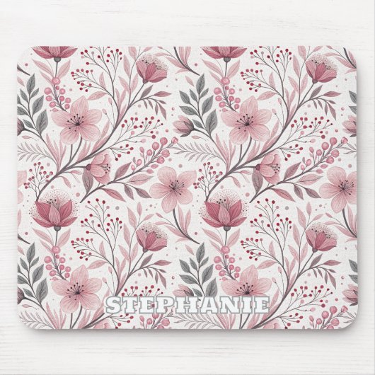 Pink Cherry Blossom Sakura Muster auf Weiß (3) Mousepad (Vorne)