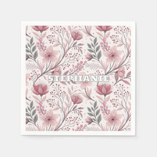 Pink Cherry Blossom Sakura Muster auf Weiß (3) Serviette