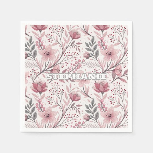 Pink Cherry Blossom Sakura Muster auf Weiß (3) Serviette (Vorderseite)