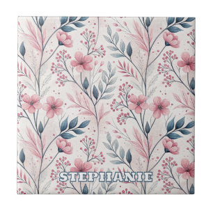 Pink Cherry Blossom Sakura Muster auf Weiß (4) Fliese