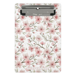 Pink Cherry Blossom Sakura Muster auf Weiß (5) Mini Klemmbrett