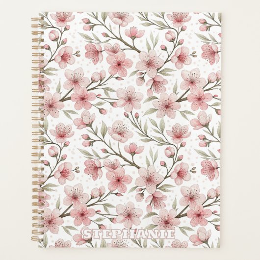 Pink Cherry Blossom Sakura Muster auf Weiß (5) Planer (Vorderseite)