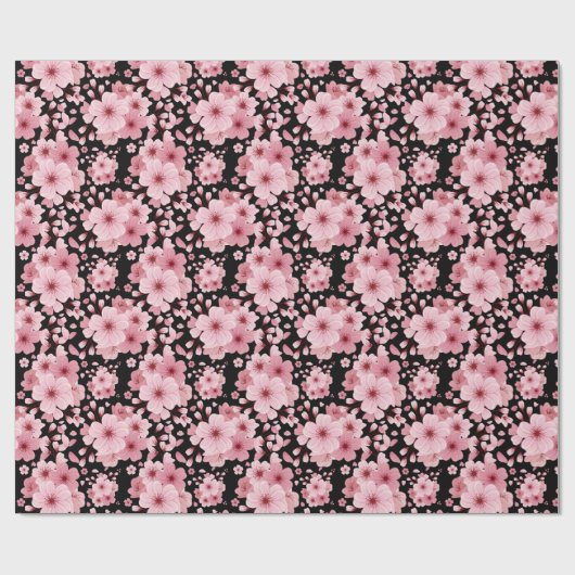 Pink Cherry Blossom Sakura Orientales Blumenmuster Geschenkpapier (Flach)