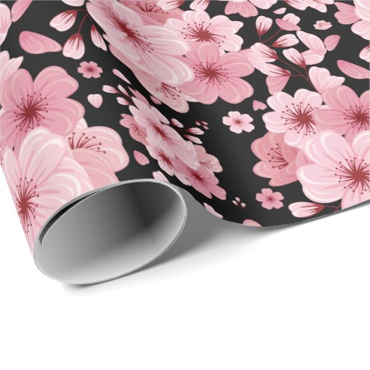 Pink Cherry Blossom Sakura Orientales Blumenmuster Geschenkpapier (Rolleneckpunkt)